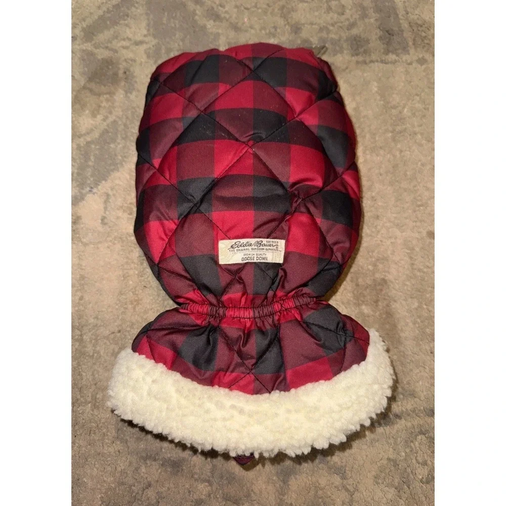 Eddie Bauer Goose Down Red Black Plaid Ice Mitt Snow Scraper Glove Mitten